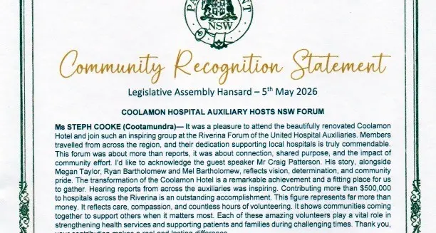 Coolamon Hospital Auxiliary recognised
